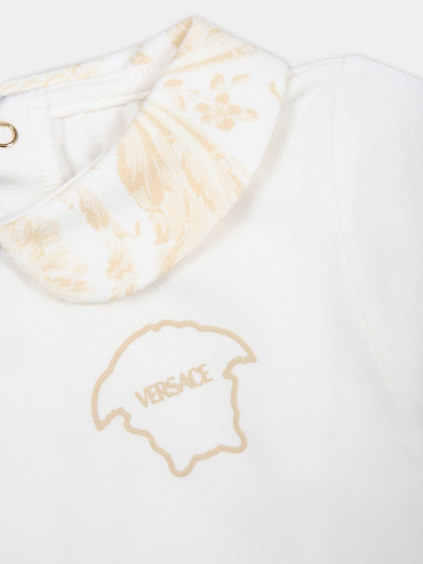 Tutina beige per neonato con stampa barocco,Versace,1013380 1A09540 2WJ70