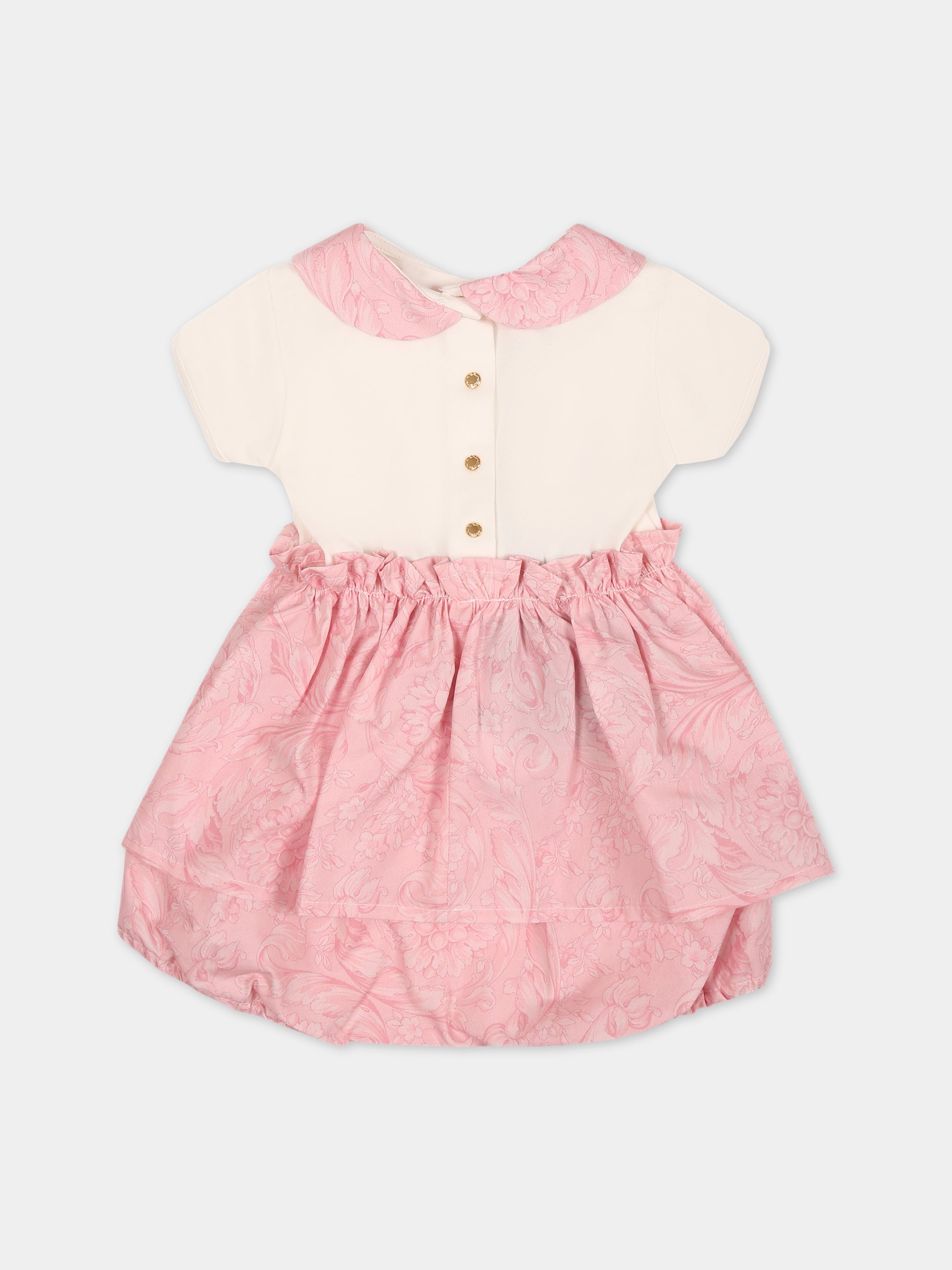 Vestito rosa per neonata con stampa barocca,Versace,1013383 1A09530 2WK80