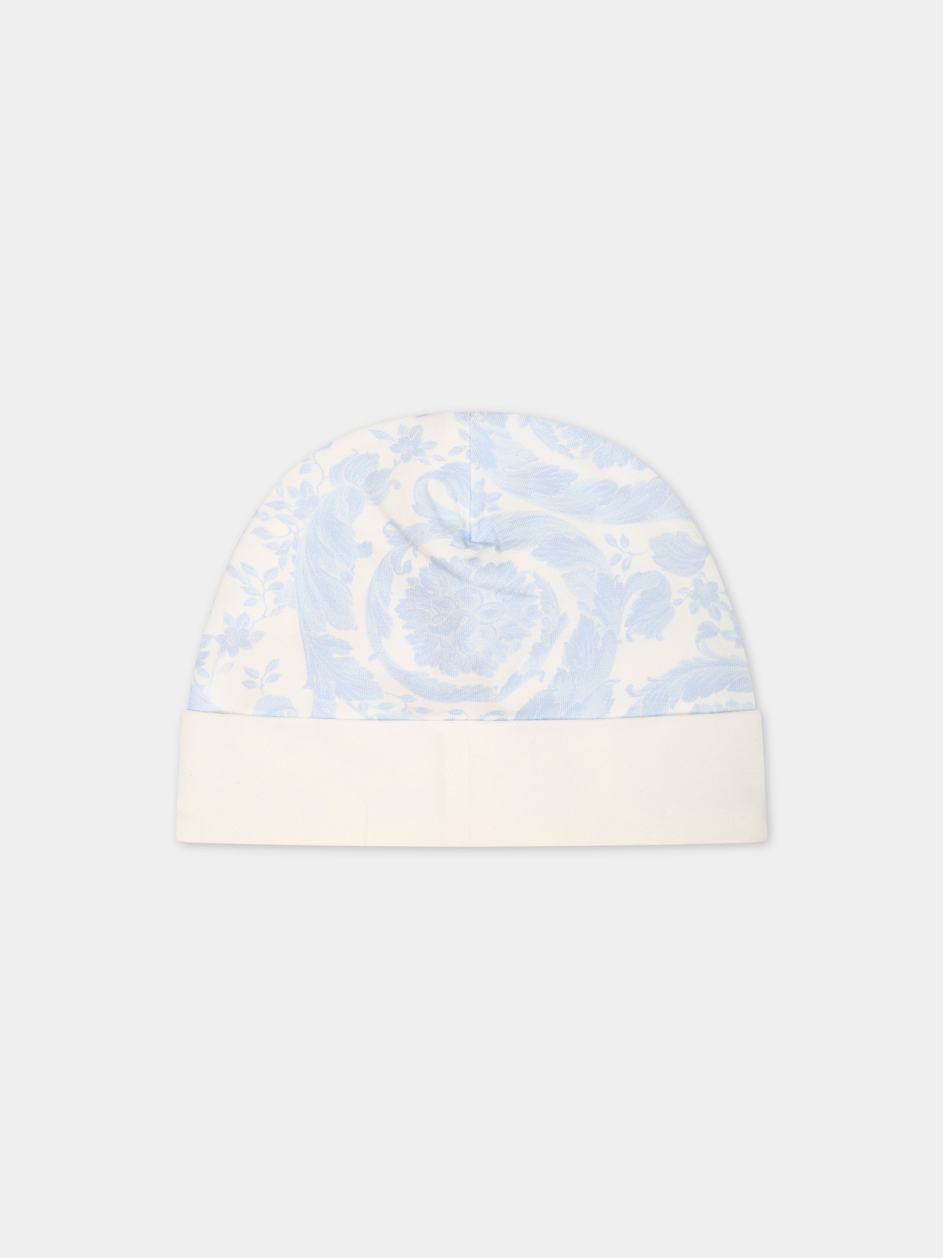 Cappello celeste per neonato con stampa barocco,Versace,1000296 1A09525 2WK10