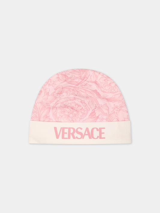 Cappello rosa per neonato con stampa barocco,Versace,1000296 1A09525 2WK80