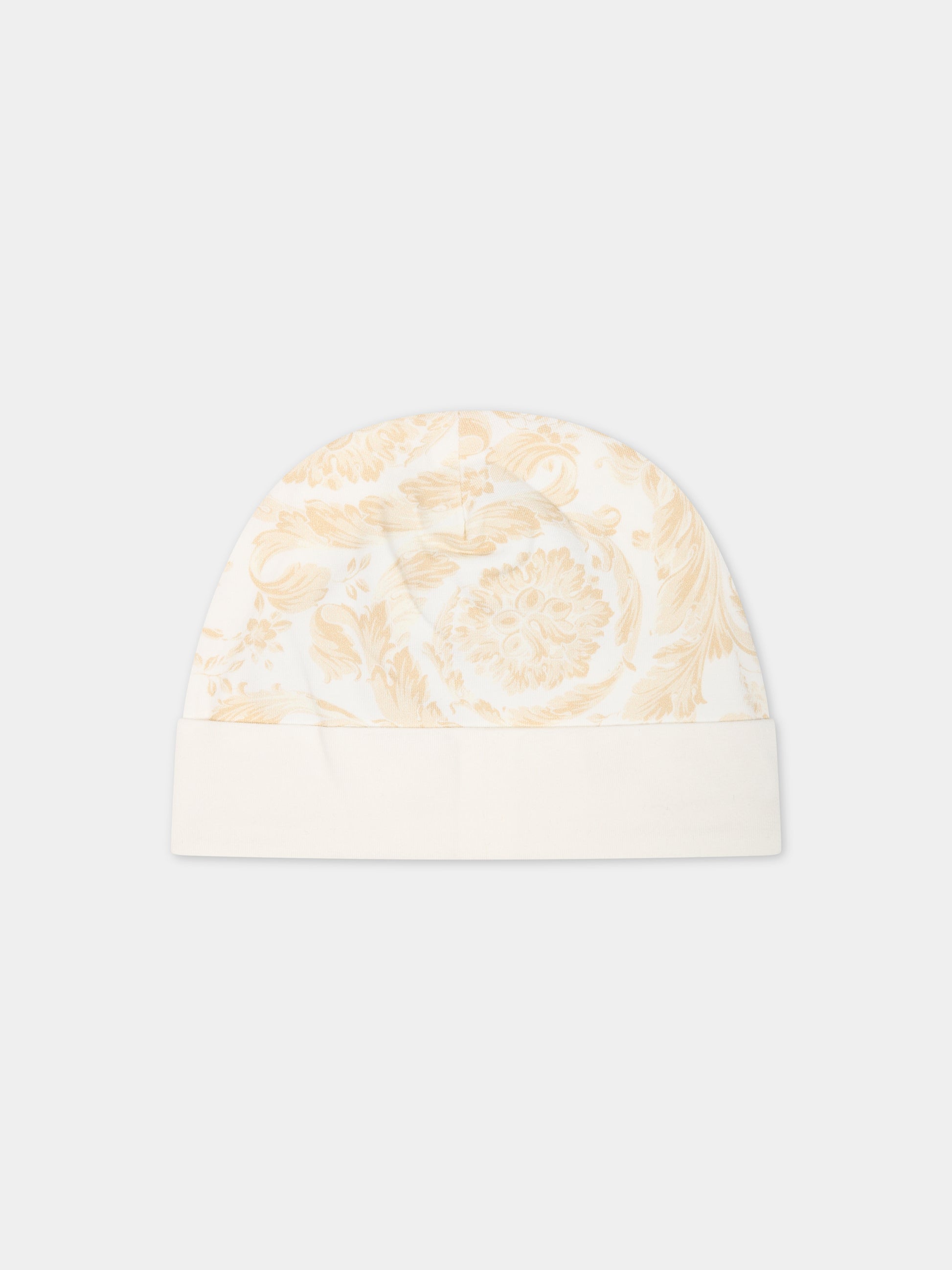 Cappello beige per neonato con stampa barocco,Versace,1000296 1A09525 2WJ70