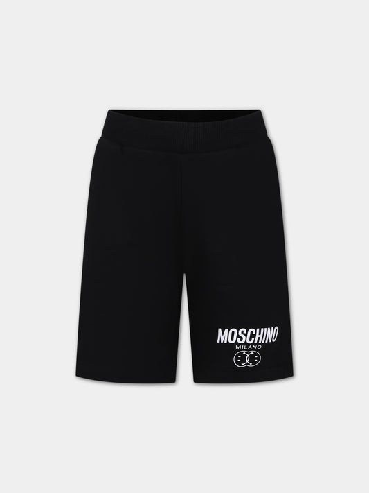 Shorts neri per bambino con smile  elogo,Moschino Kids,HUQ01A LCA32 60100
