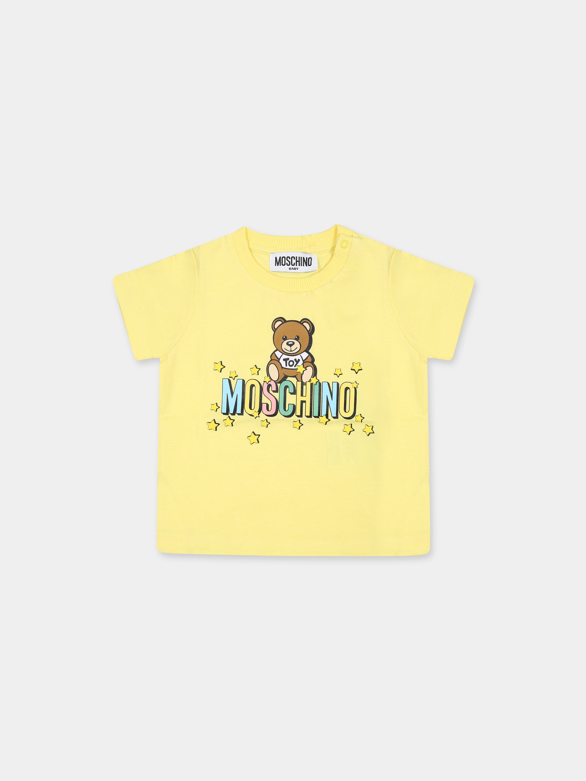 T-shirt bianca per neonati con Teddy bear e logo,Moschino Kids,MMM032 LAA27 50230