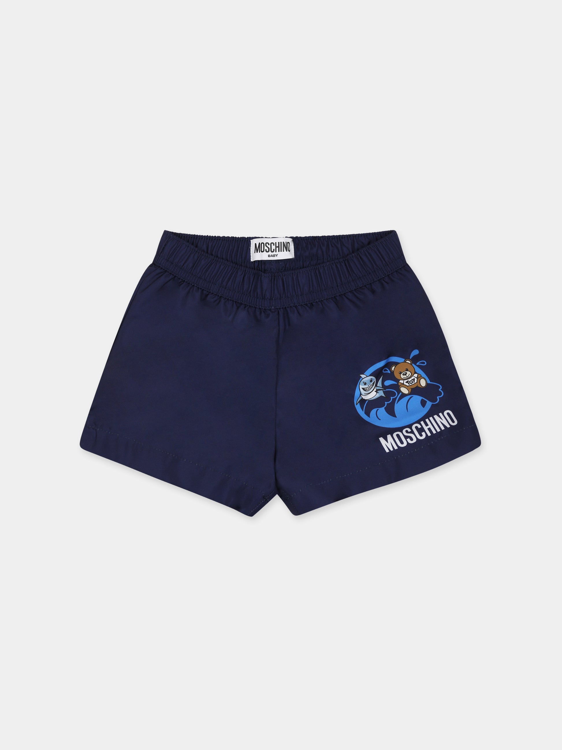 Boxer-mare blu per neonato con Teddy Bear e logo,Moschino Kids,MOL007 LKA02 40016