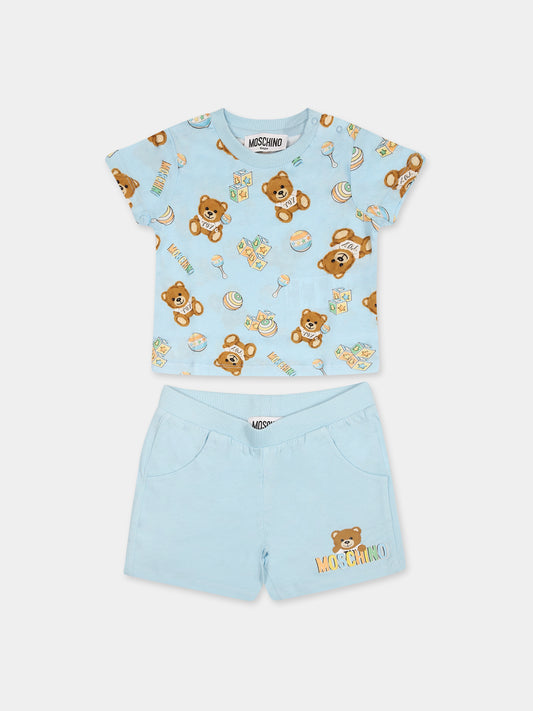 Completo celeste per neonato con Teddy Bear,Moschino Kids,MQG003 LAB59 84495