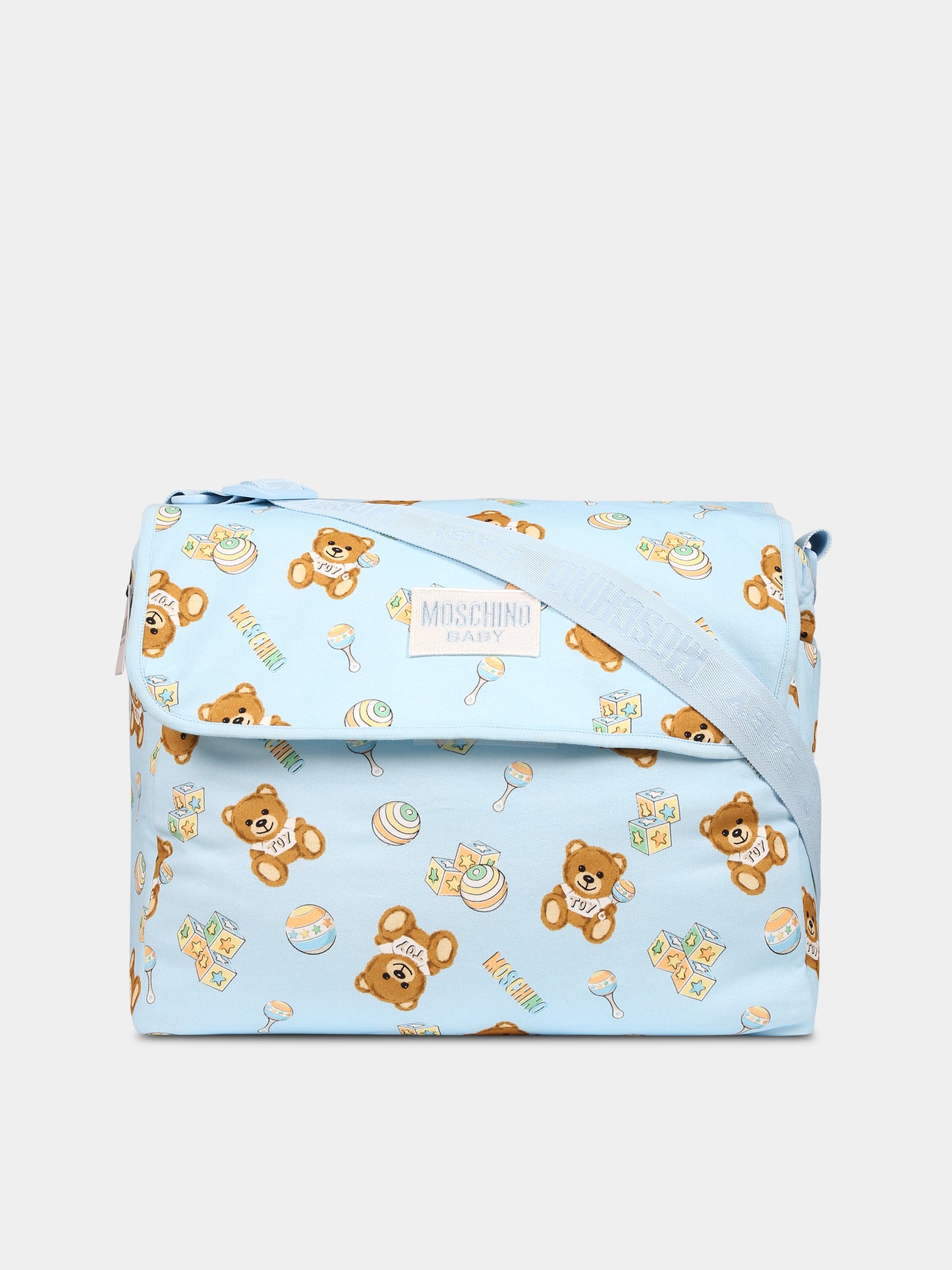 Borsa mamma celeste per neonato con Teddy Bears,Moschino Kids,MSX03D LCB34 84495
