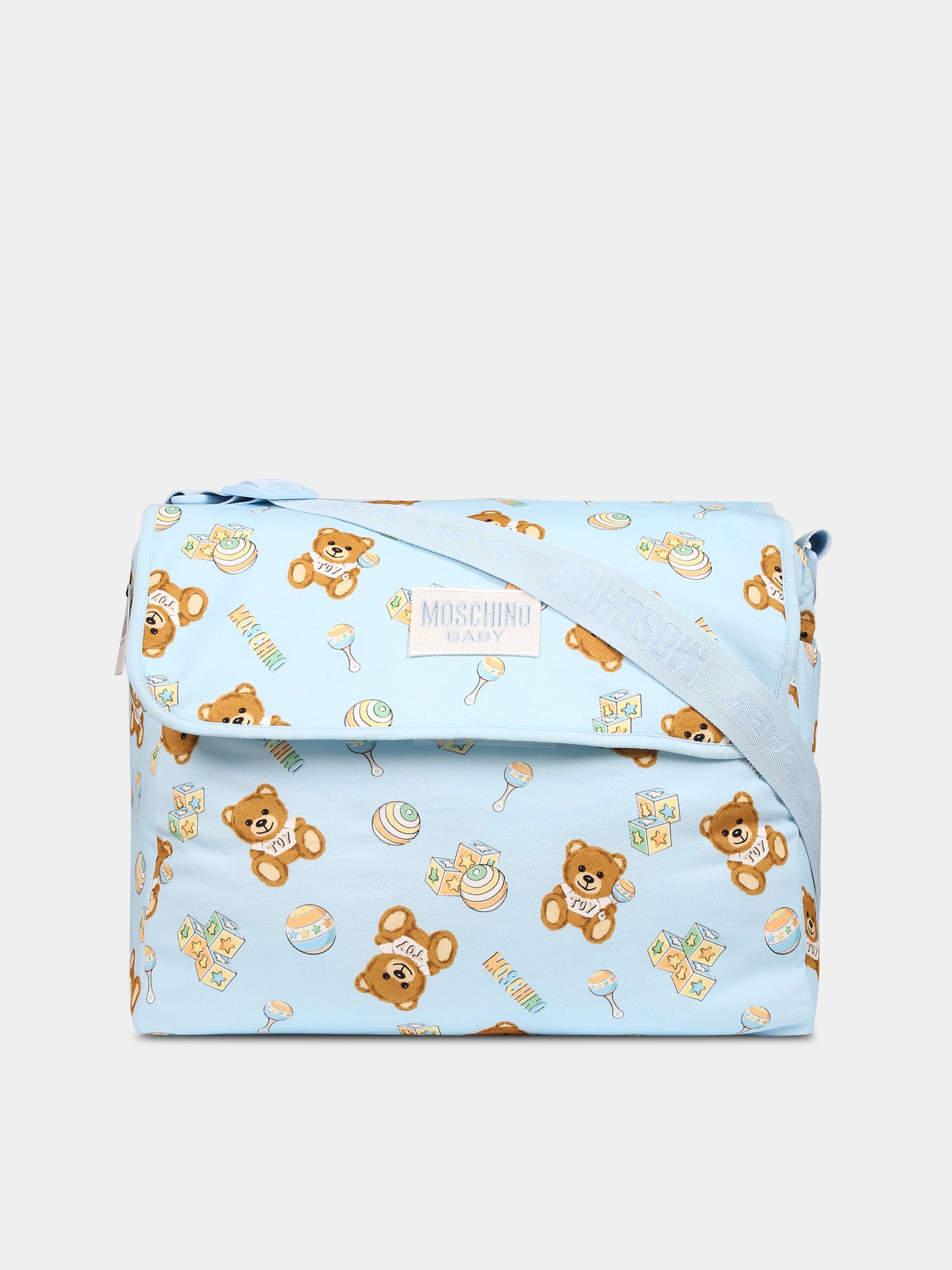 Borsa mamma celeste per neonato con Teddy Bears,Moschino Kids,MSX03D LCB34 84495