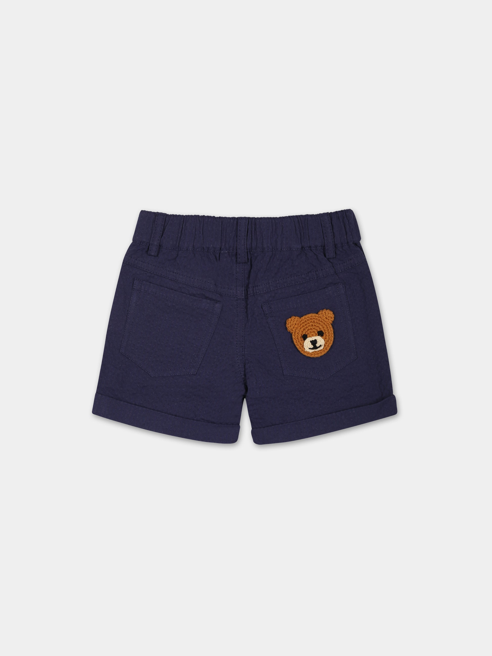 Shorts blu per neonato con patch logato,Moschino Kids,MUQ00T LZA15 40016