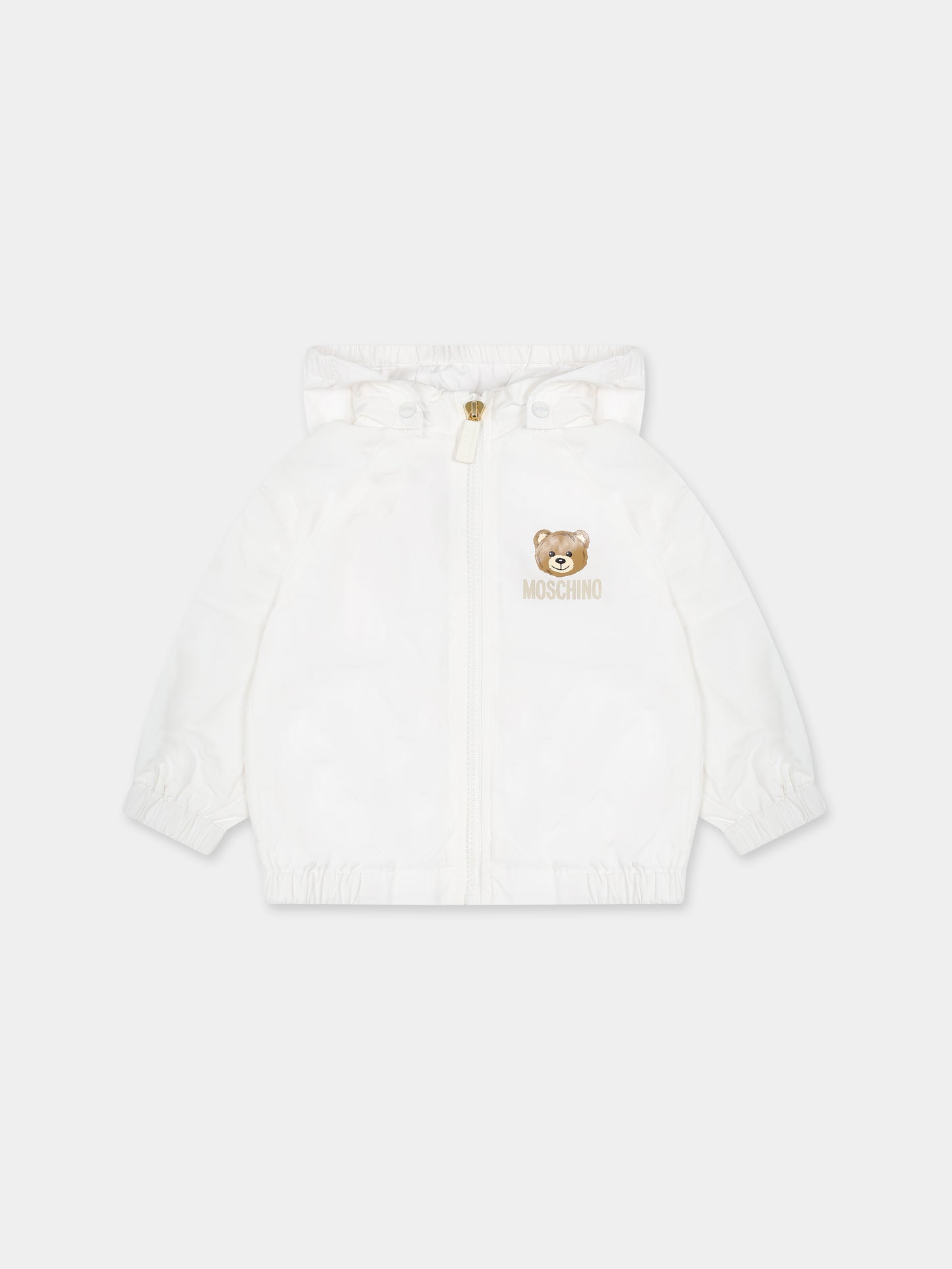 Giacca bianca a vento per neonati con Teddy Bear e logo,Moschino Kids,MUS029 L3A39 10063