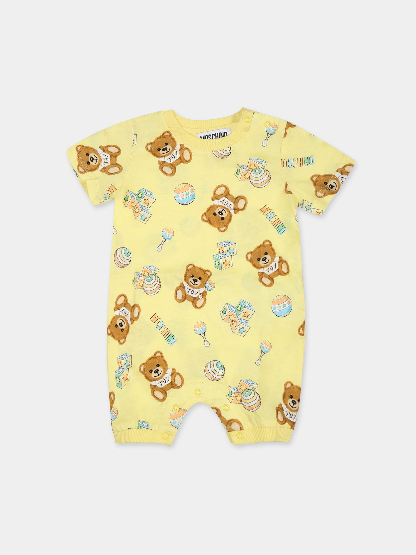 Pagliaccetto giallo per neonato con Teddy bear e logo,Moschino Kids,MUT038 LAB59 84490
