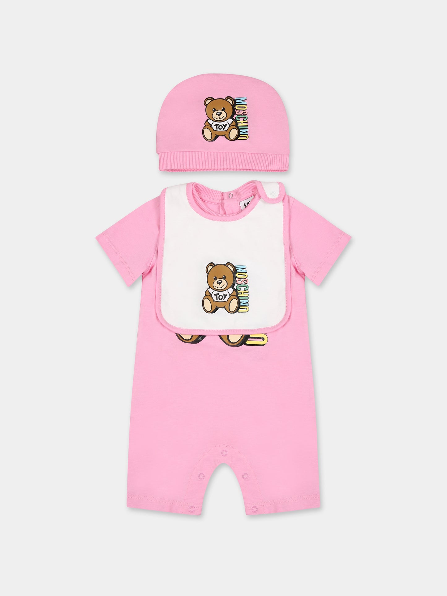 Set rosa per neonata con Teddy Bear e  logo,Moschino Kids,MUY04S LAA27 51473