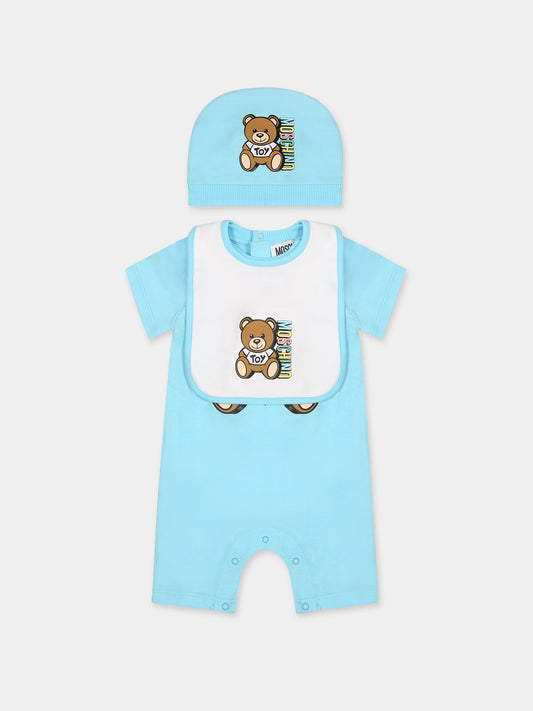 Set celeste per neonato con Teddy Bear e  logo,Moschino Kids,MUY04S LAA27 41020