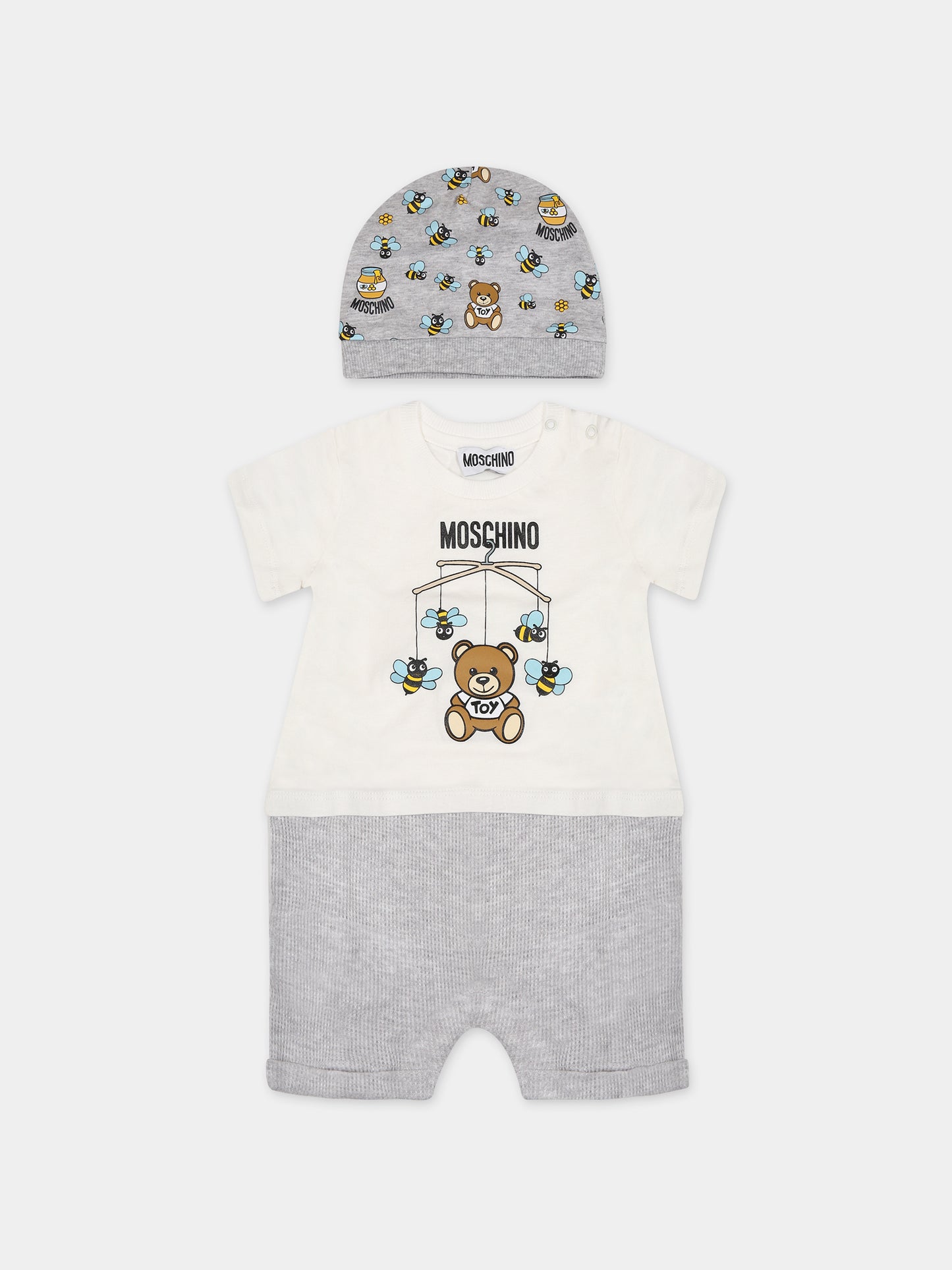 Set bianco per neonati con Teddy Bear e logo,Moschino Kids,MUY04Z LAA03 10063