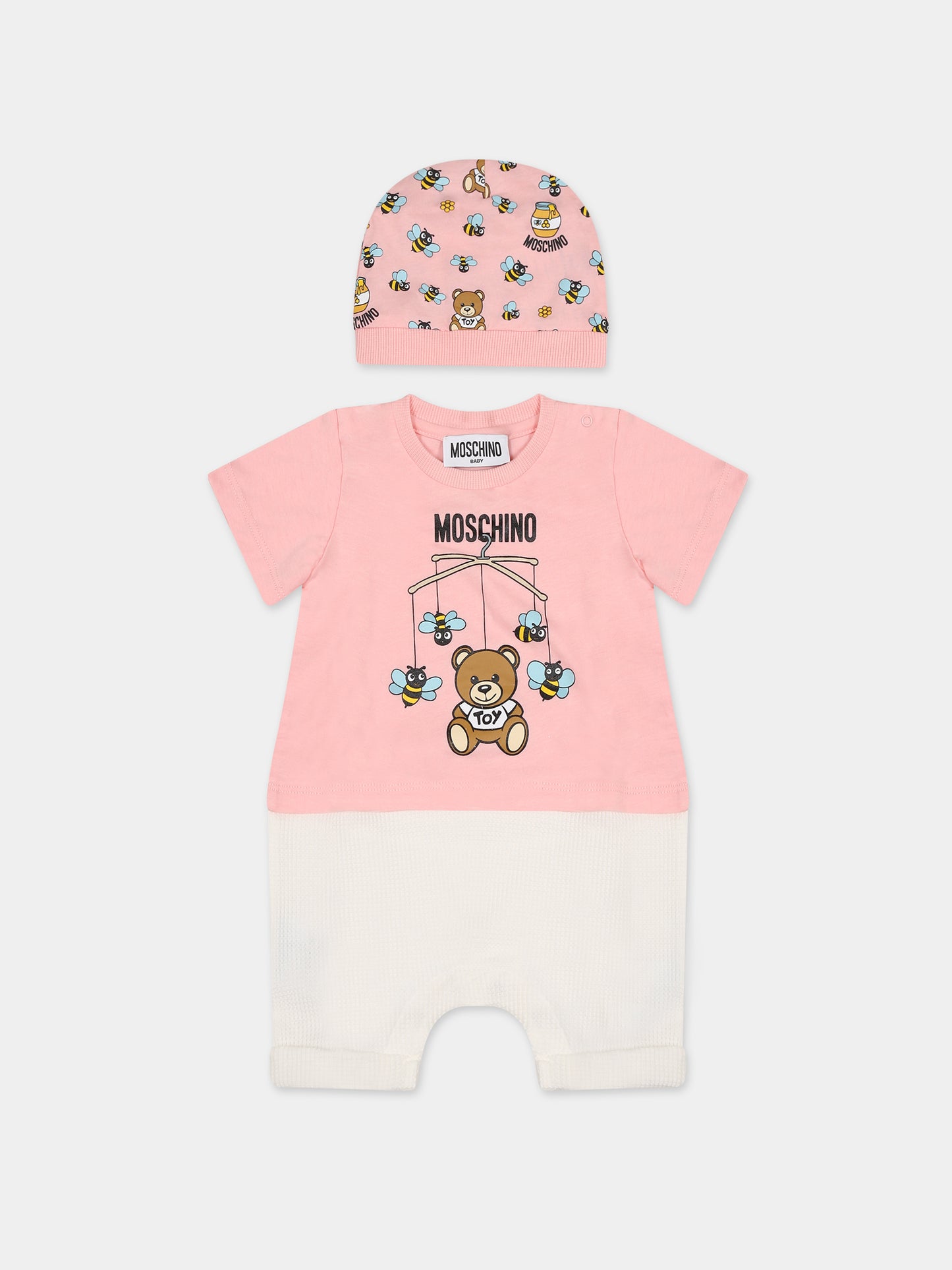 Set rosa per neonata con Teddy Bear e logo,Moschino Kids,MUY04Z LAA03 50209