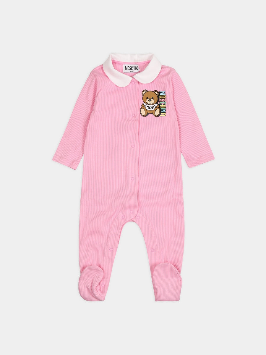 Tutina rosa per neonata con Teddy Bear e logo,Moschino Kids,MUY053  LBA35 51473