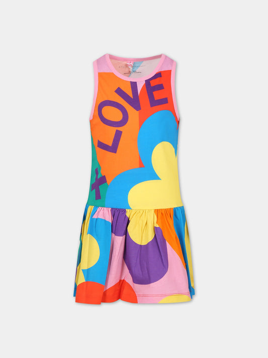 Vestito multicolor per bambina con stampa e scritta,Stella Mccartney Kids,TS1B72 Z0902 999MC