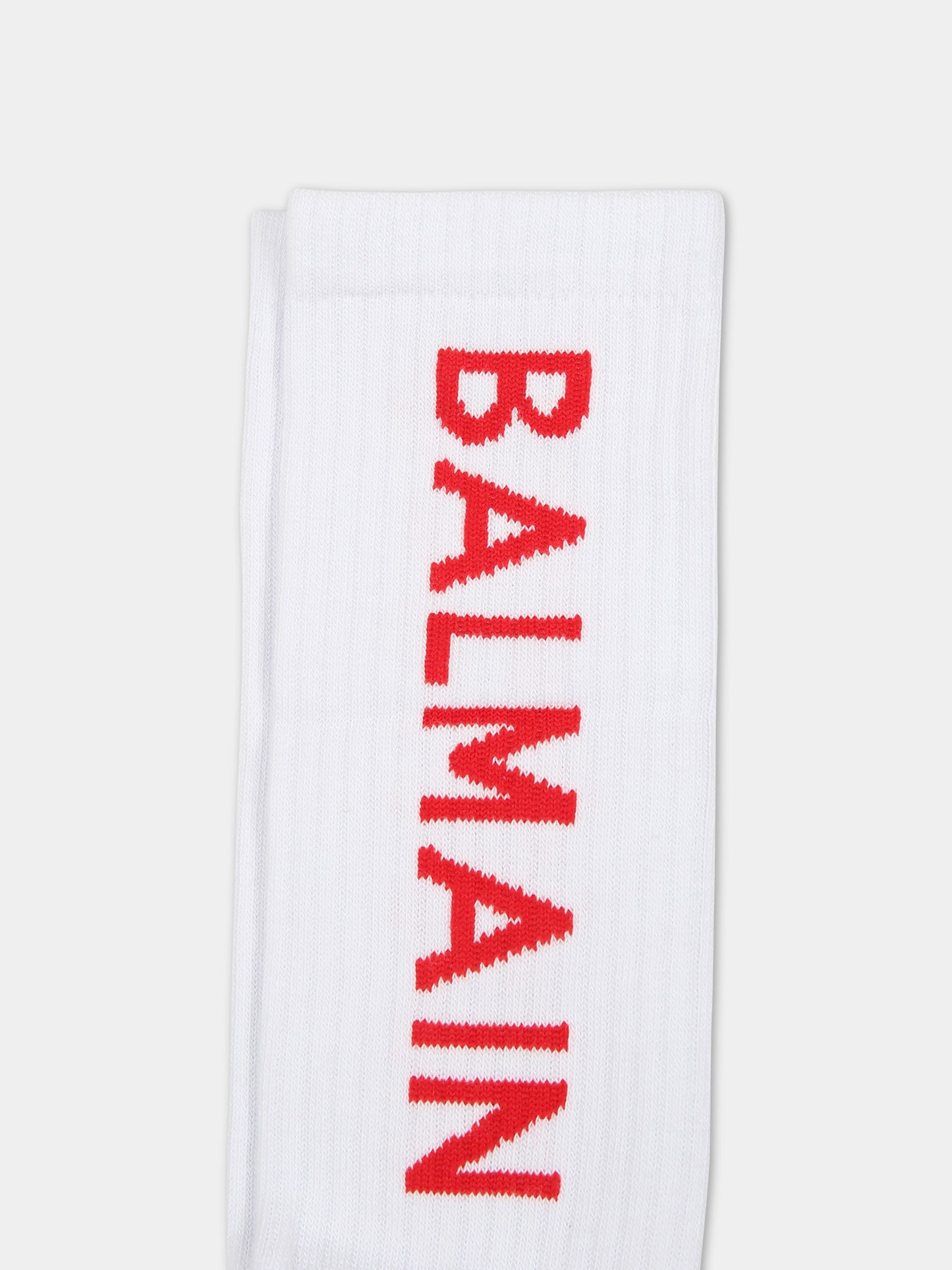 Calze bianche per bambini con logo,Balmain Kids,BS0P50 Z0553 100RO