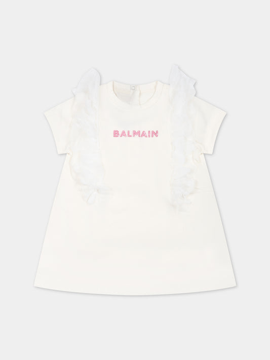 Vestito avorio per neonata con logo,Balmain Kids,BS1081 Z0082 102RS