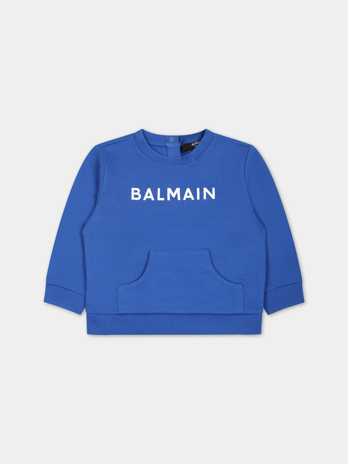 Felpa azzurra per neonato con logo,Balmain Kids,BS4510 Z0001 615