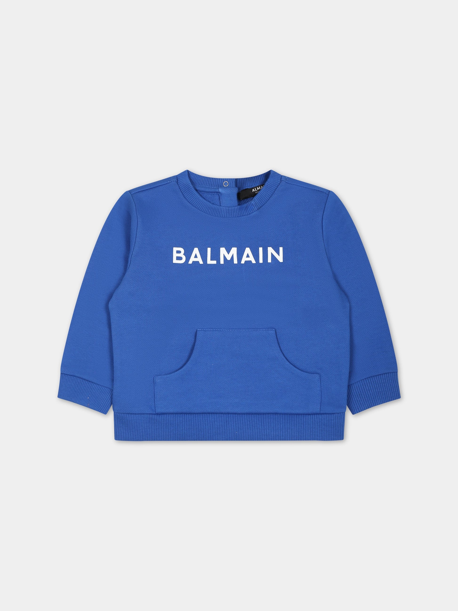 Felpa azzurra per neonato con logo,Balmain Kids,BS4510 Z0001 615