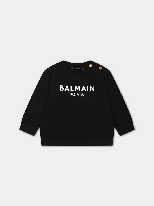 Felpa nera per neonati con logo,Balmain Kids,BS4590 Z0001 930BC
