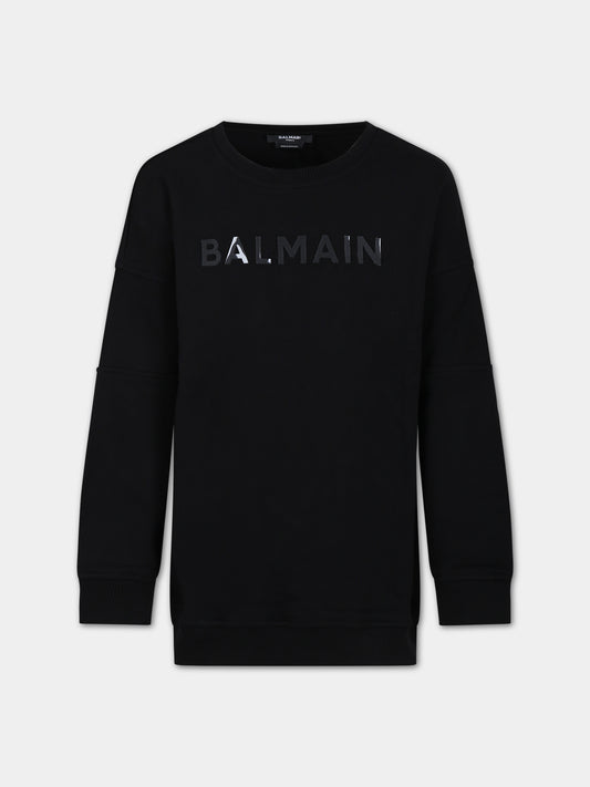Vestito nero per bambina con logo,Balmain Kids,BS4Q20 Z0081 930NE