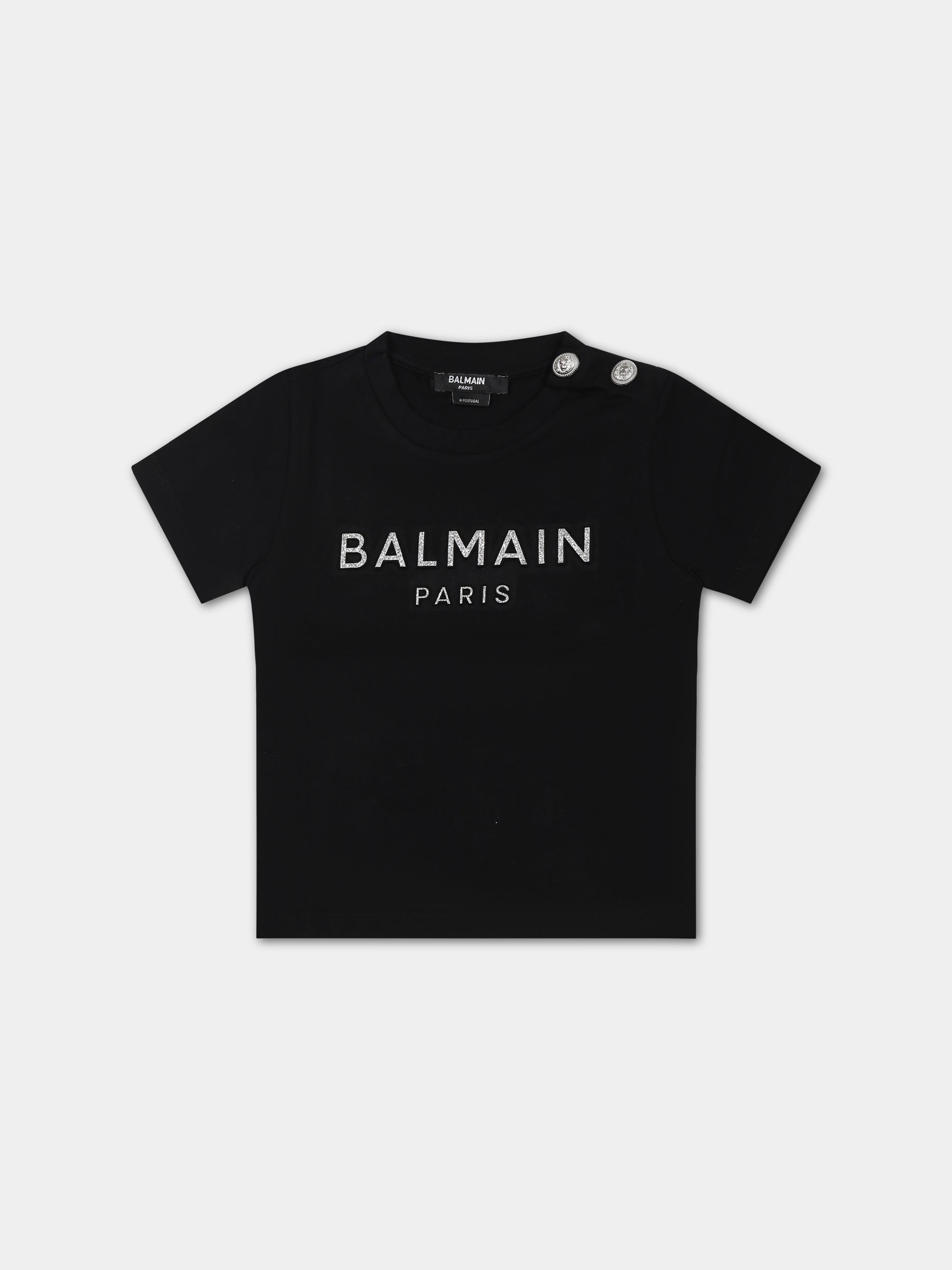 T-shirt nera per neonata con logo,Balmain Kids,BS8001 Z0057 930AG