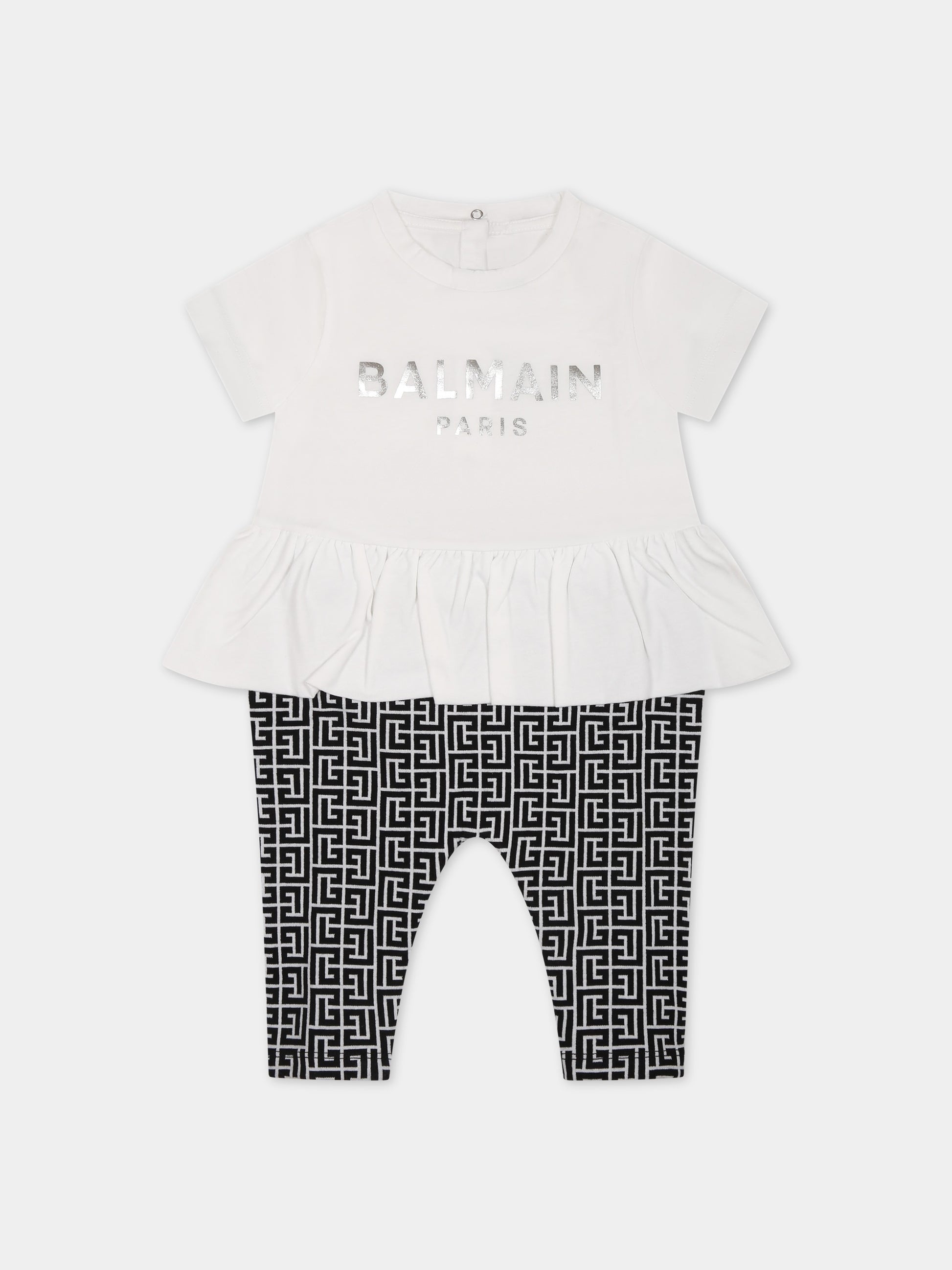 Tutina bianca per neonata con logo,Balmain Kids,BSA011 Z0057 100AG