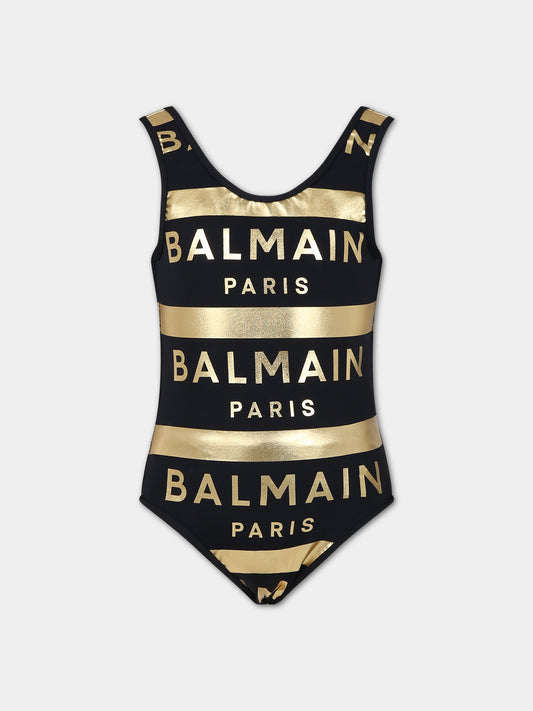 Costume nero per bambina con logo,Balmain Kids,BSCA19 Z1172 930OR