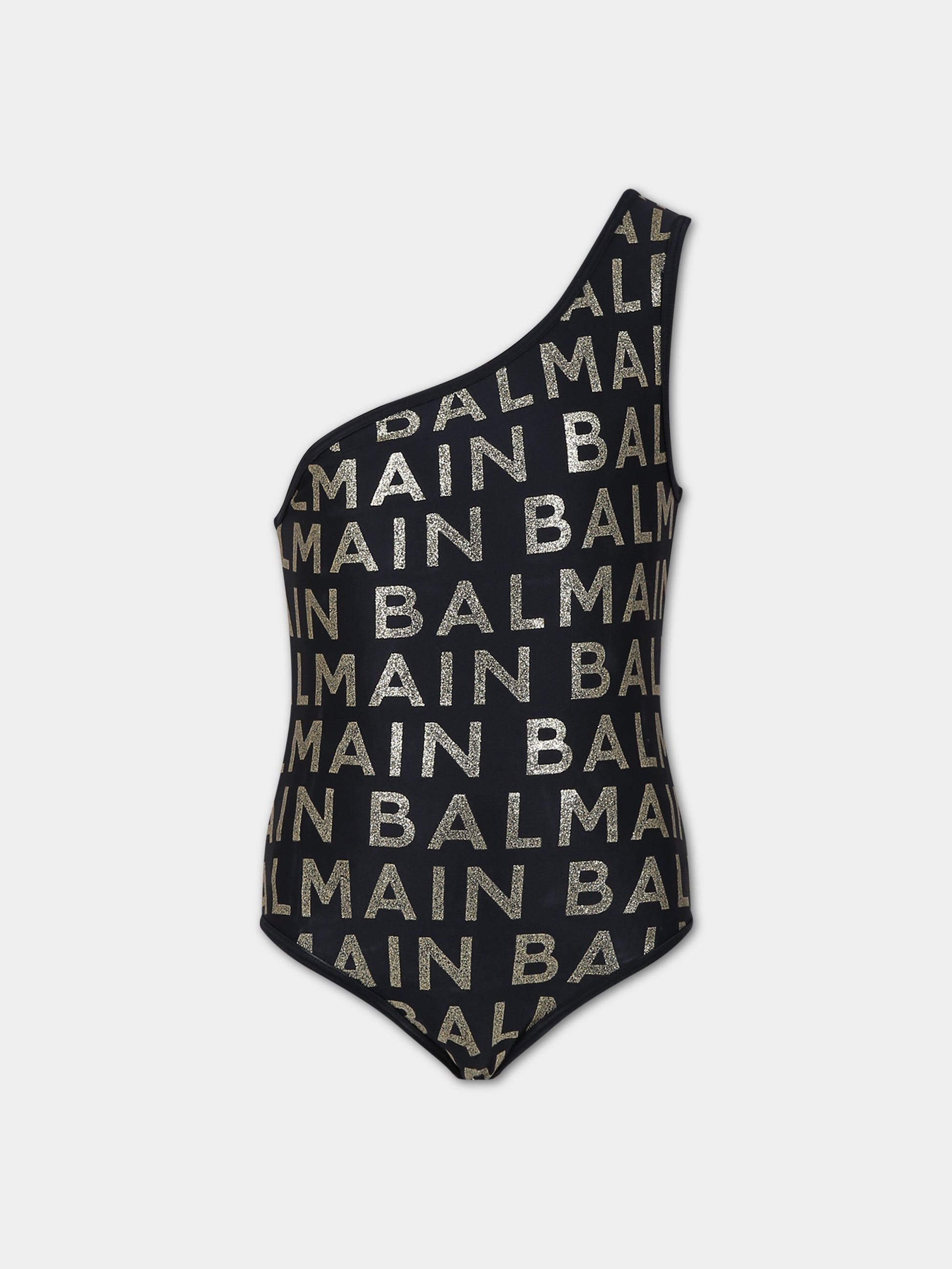 Costume nero per bambina con logo,Balmain Kids,BSCA49 Z0559 930OR