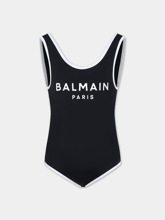 Costume nero per bambina con logo,Balmain Kids,BSCA89 Z1172 930BC