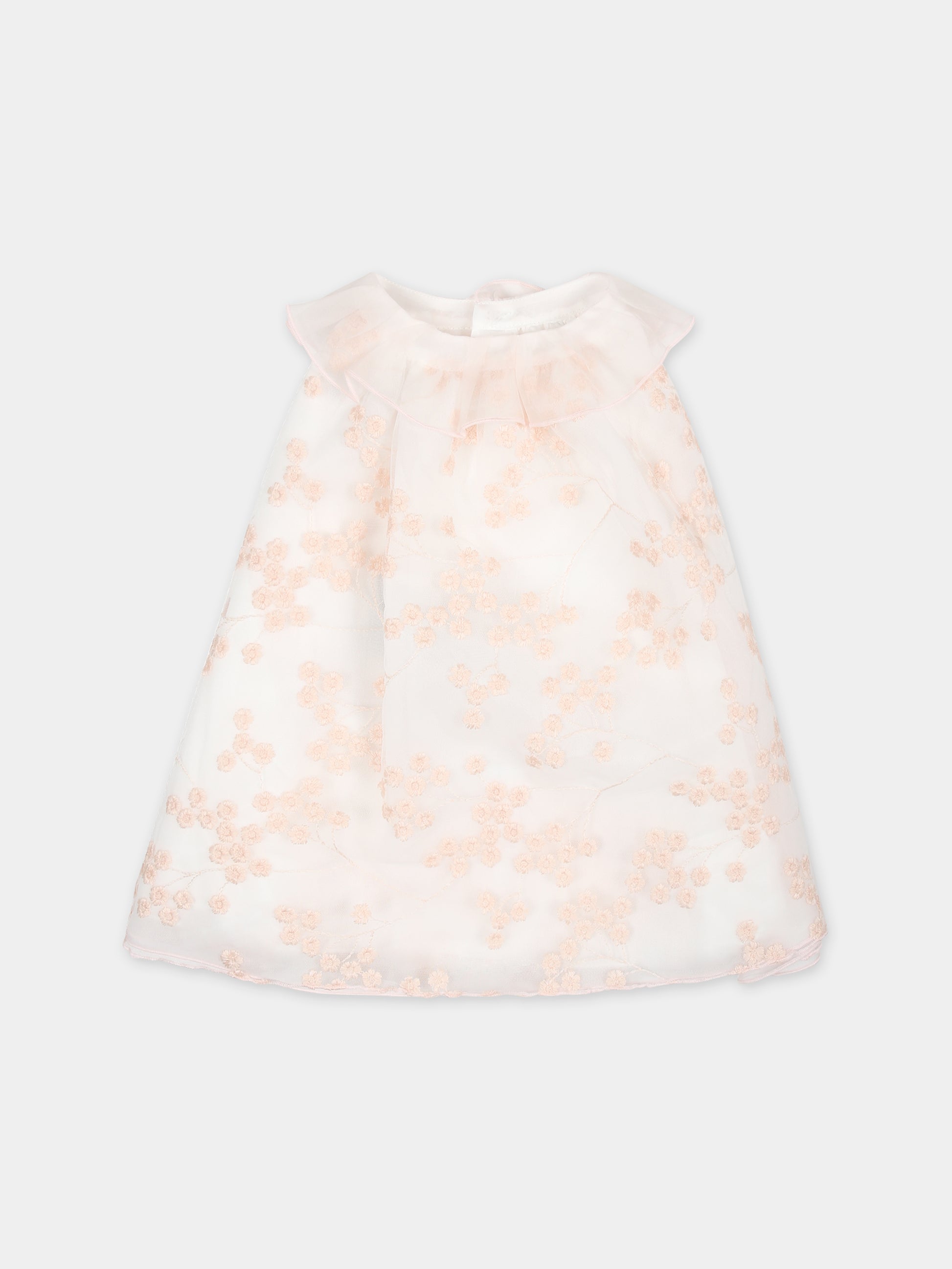 Vestito rosa per neonata con fiori ricamati,La Stupenderia,CBAB56X63