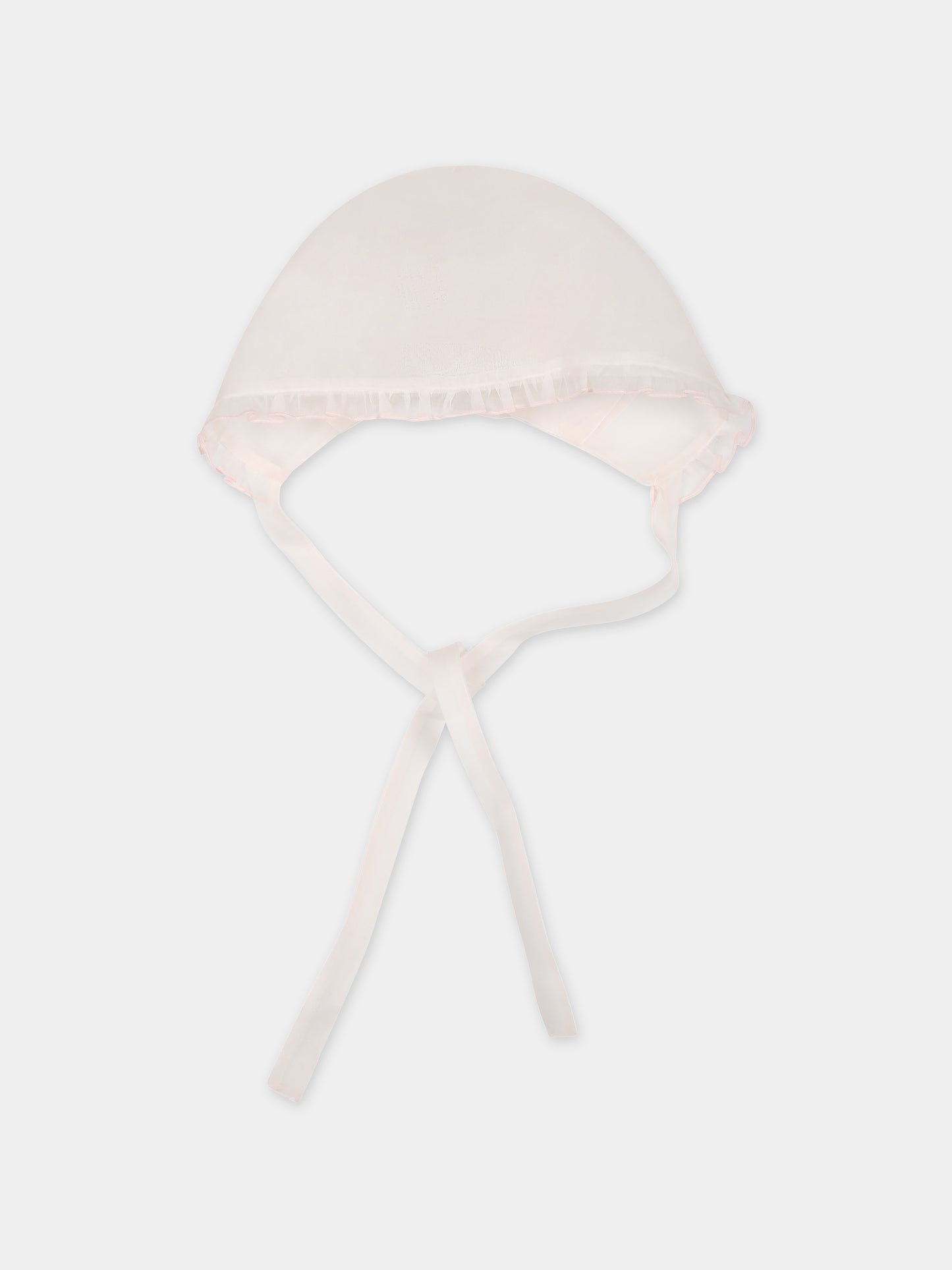 Cuffia rosa per neonata con rouche,La Stupenderia,CBCP56O23