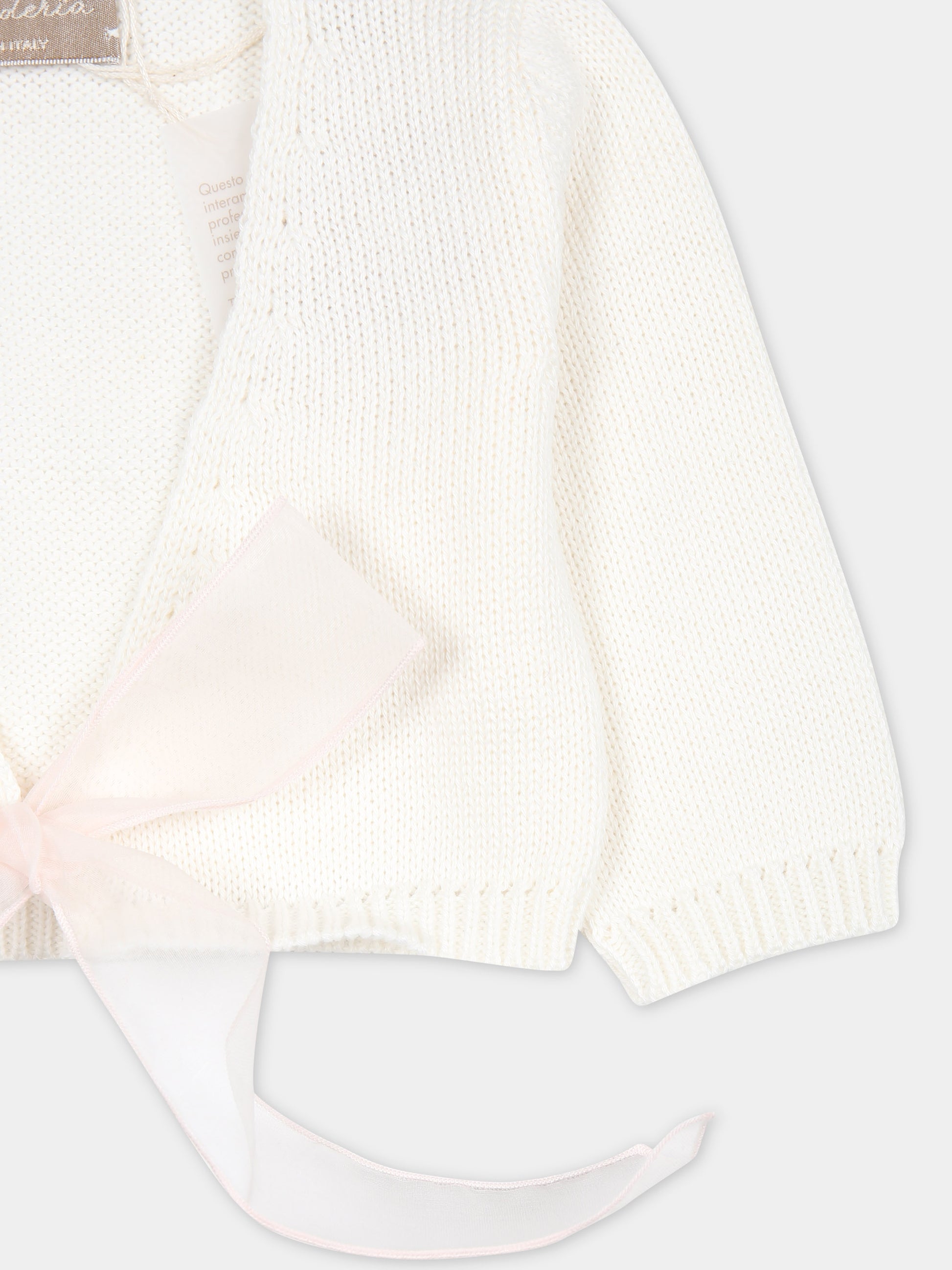 Cardigan bianco per neonata con fiocco rosa,La Stupenderia,SCSC52102 ROSA