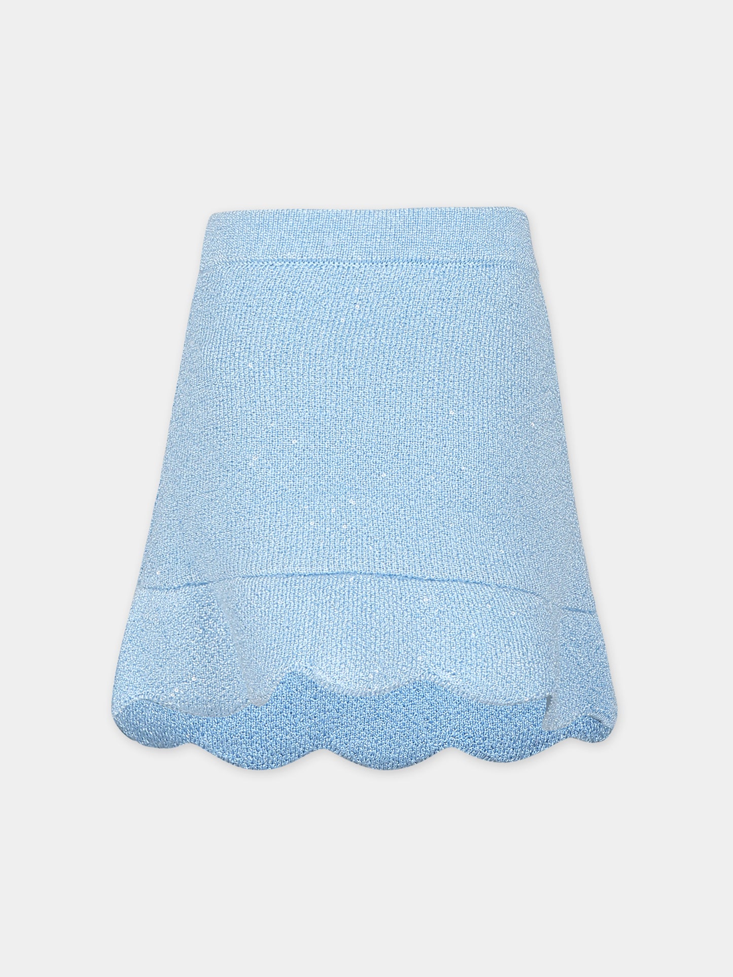 Gonna elegante in maglia celeste per bambina con paiettes,Self-portrait,RS24 730SK BL