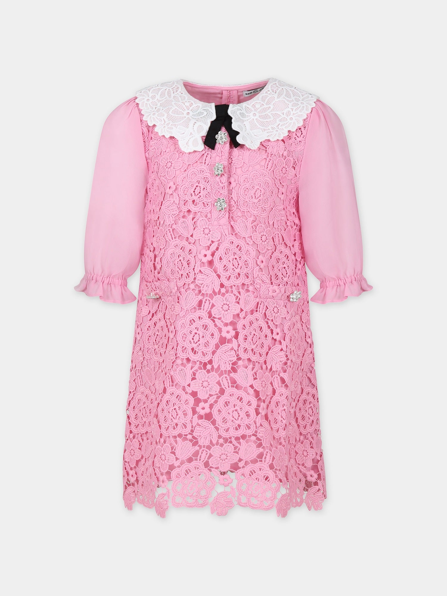 Vestito elegante rosa per bambina in pizzo macramé,Self-portrait,RS24 732S P
