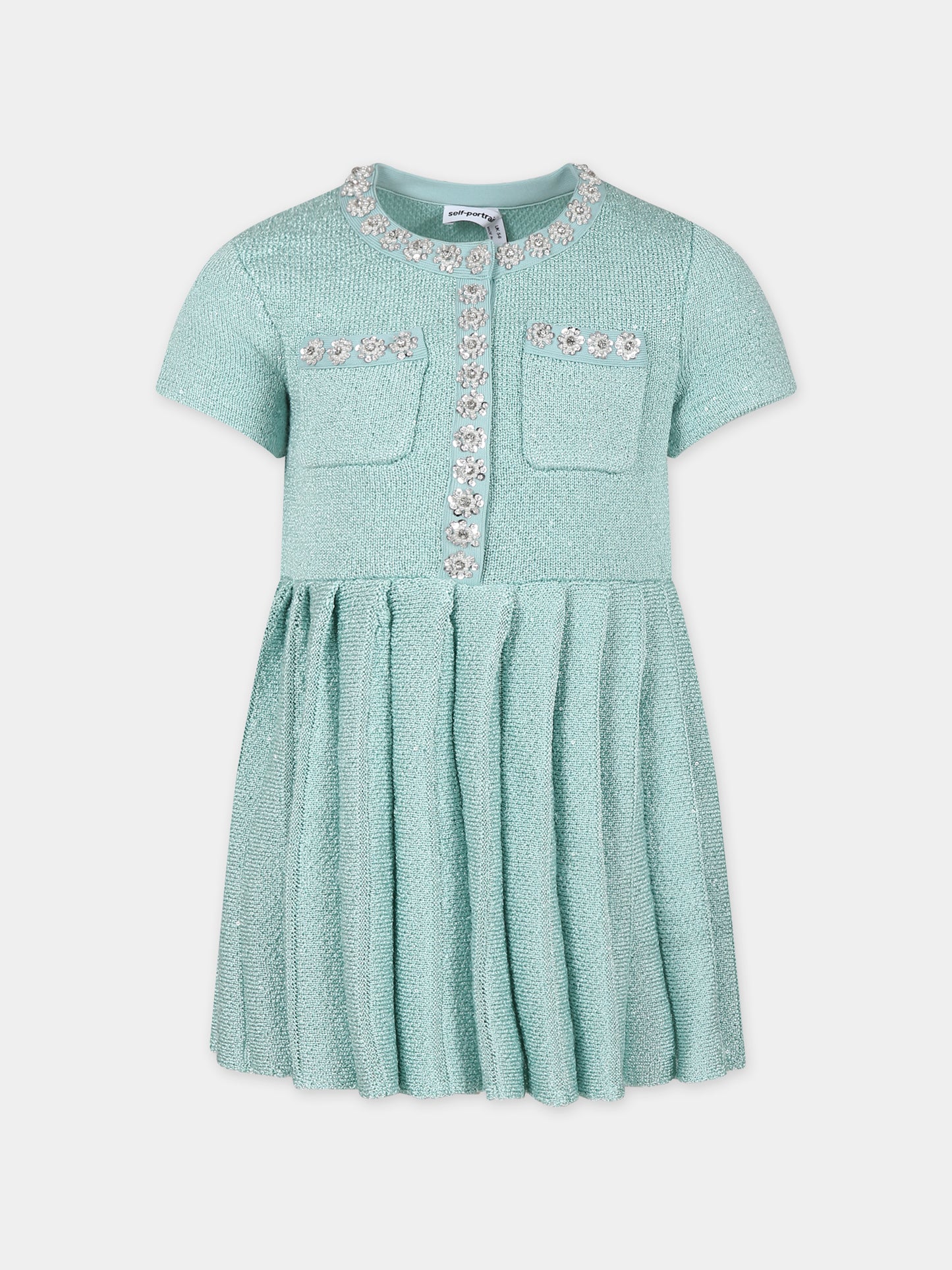 Vestito elegante in maglia verde per bambina,Self-portrait,RS24 733S G