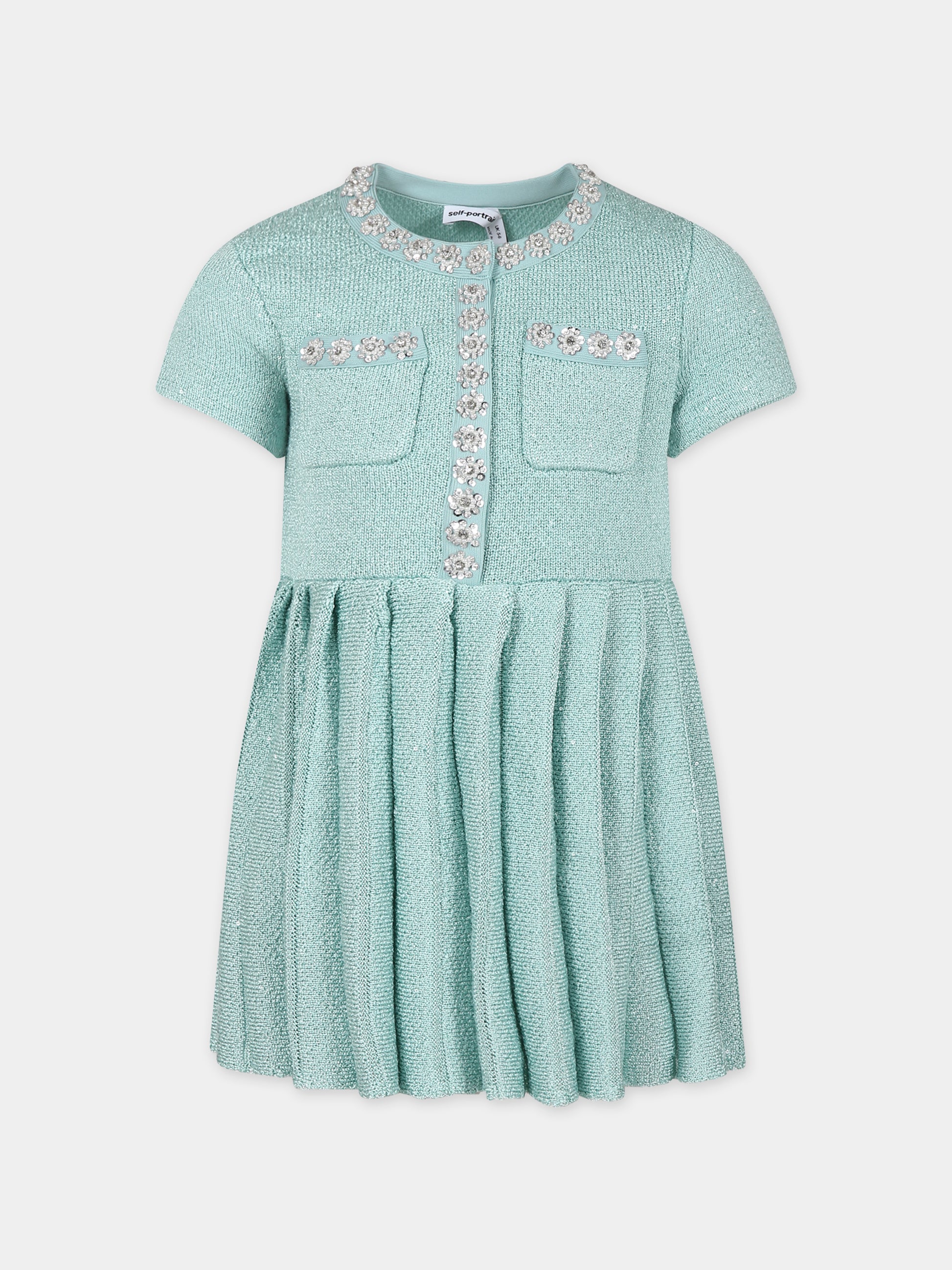 Vestito elegante in maglia verde per bambina,Self-portrait,RS24 733S G