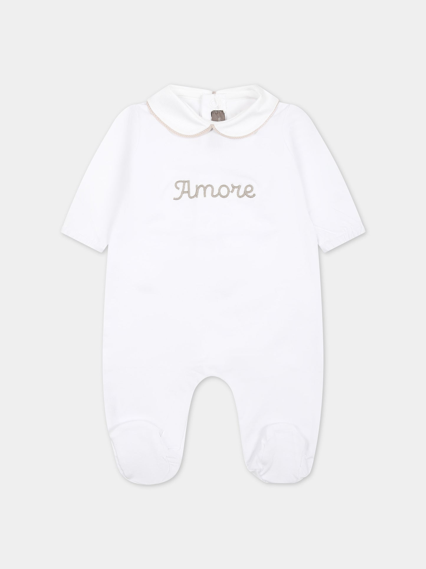 Tutina bianca per neonati con scritta,Little Bear,8042 BIANCO/CORDA