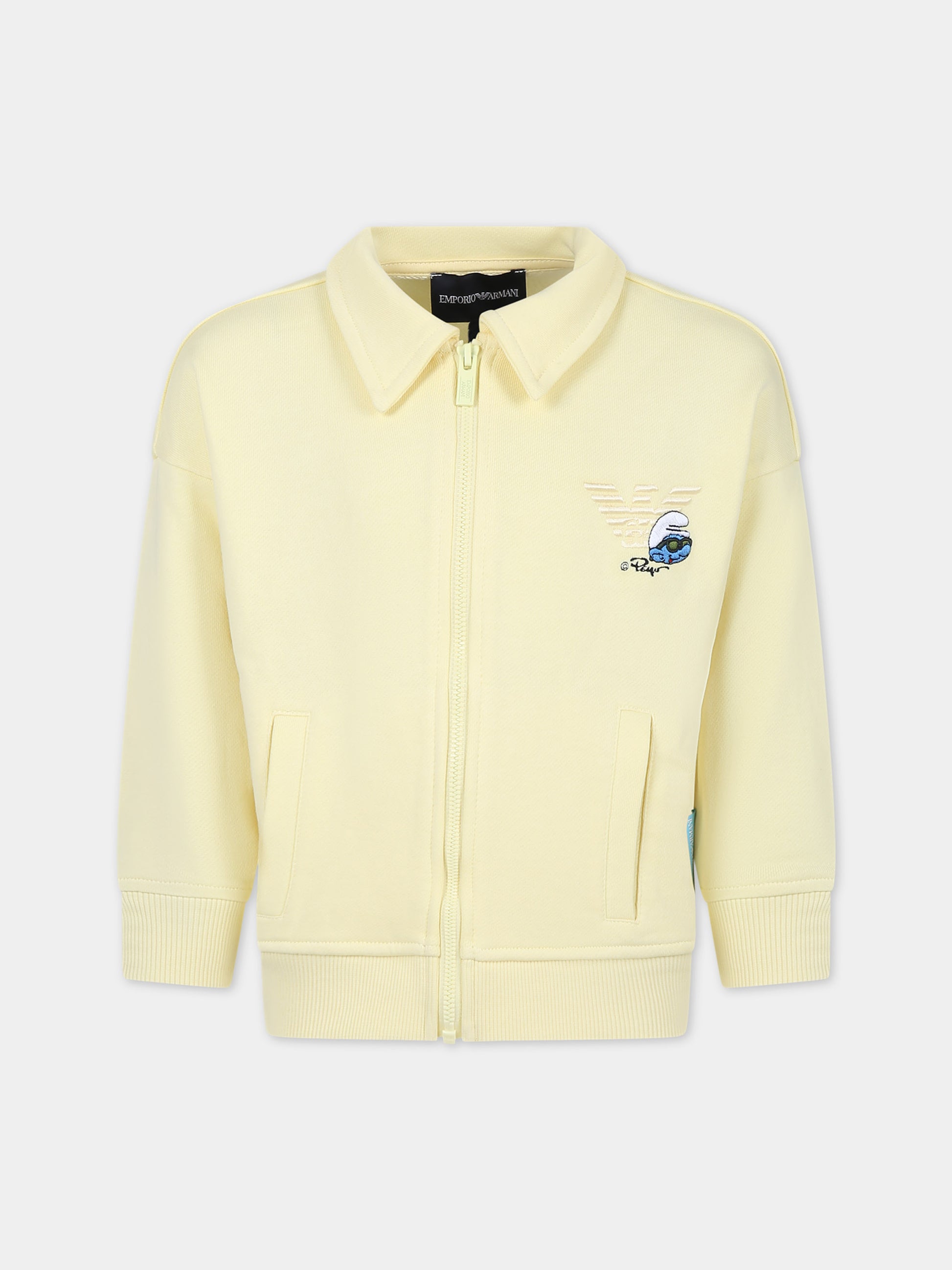Felpa gialla per bambino con I Puffi,Armani Junior,3D4BJN 3J5GZ 0214