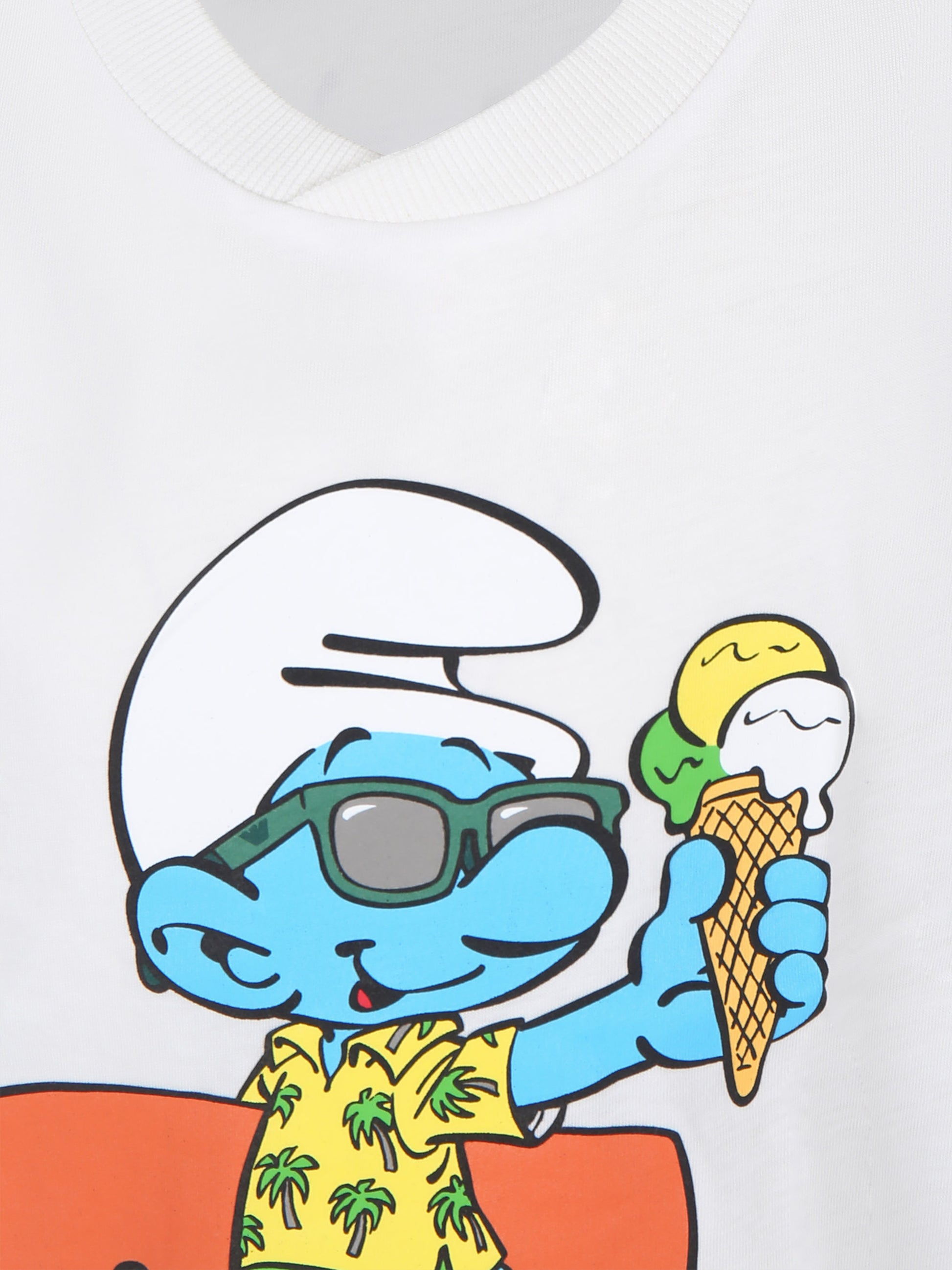 T-shirt bianca per bambino con stampa Puffo,Armani Junior,3D4TJN 3J52Z 0101