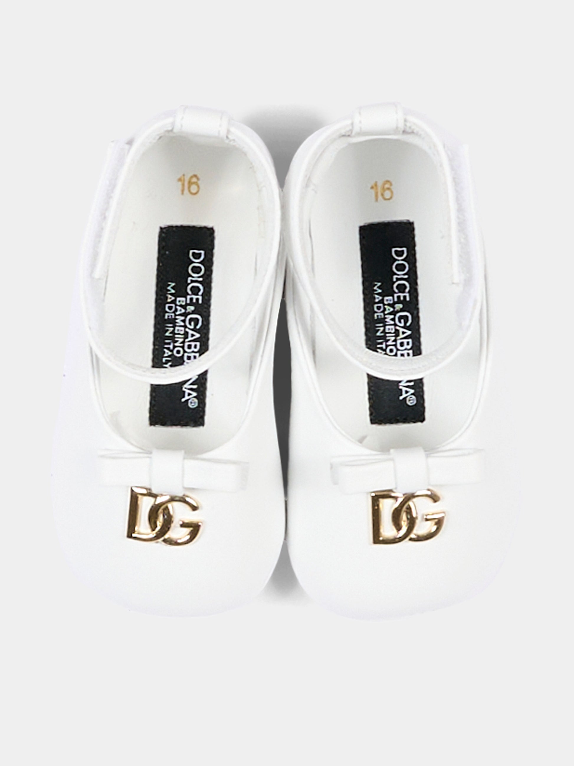 Ballerine bianche per neonata con logo,Dolce & Gabbana Kids,DK0065 AB793 80001