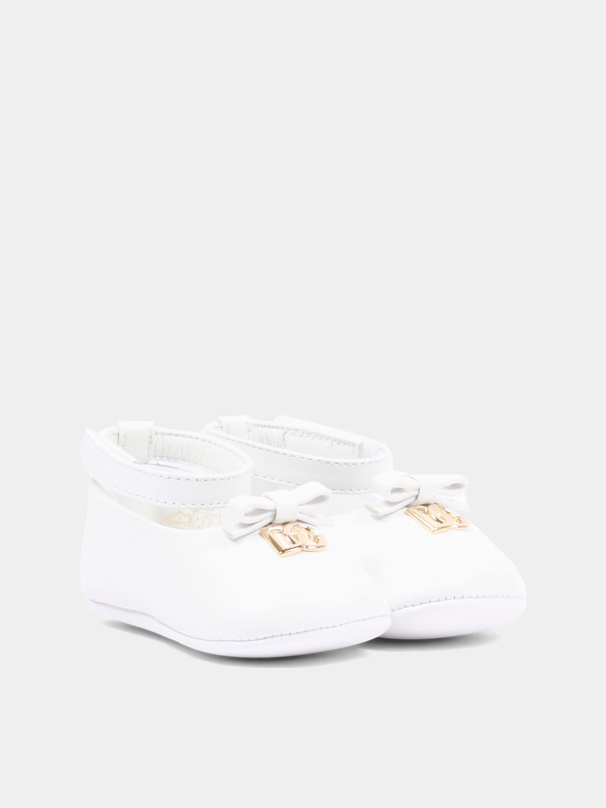 Ballerine bianche per neonata con logo,Dolce & Gabbana Kids,DK0065 AB793 80001
