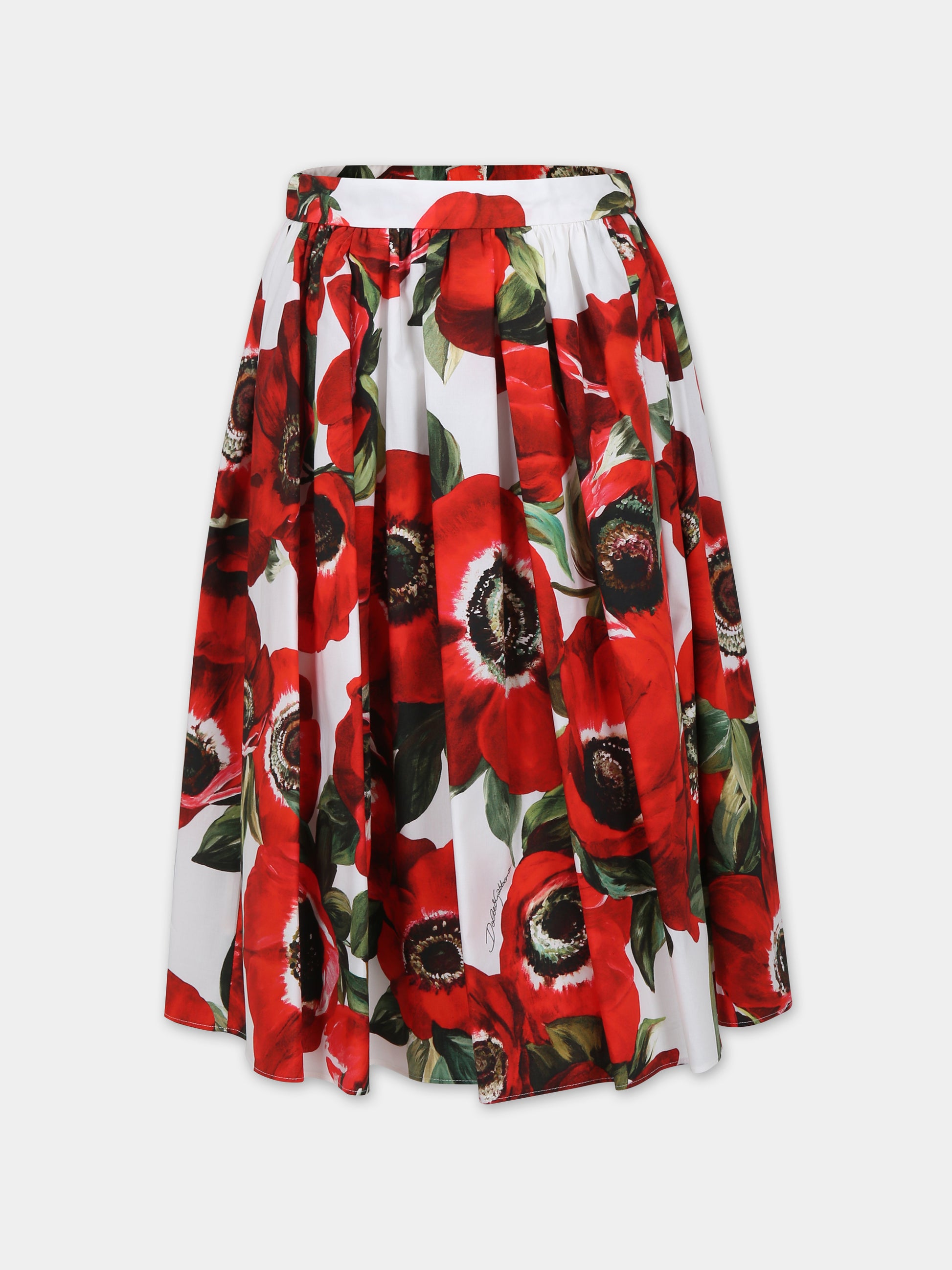 Gonna rossa per bambina con stampa papaveri,Dolce & Gabbana Kids,L54I94 HS5Q4 HAAA5