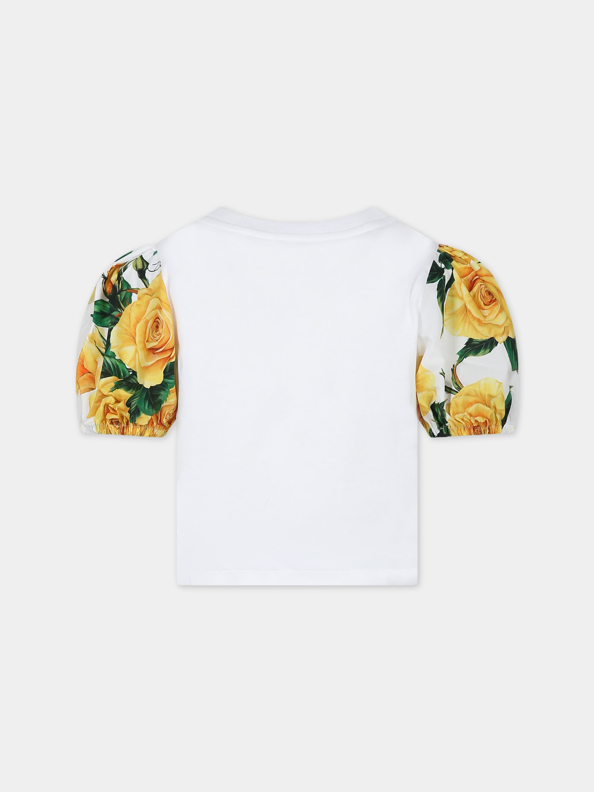 T-shirt bianca per bambina a fantasia flowering,Dolce & Gabbana Kids,L5JTMI G7K6J HA3VO