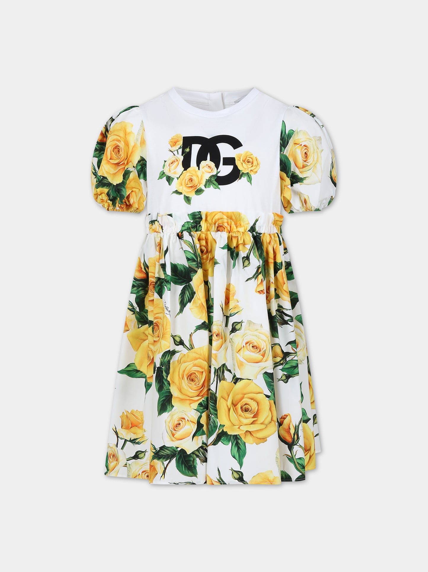 Vestito elegante bianco per bambina a fantasia flowering,Dolce & Gabbana Kids,L5JD6K G7M4I HA3VO