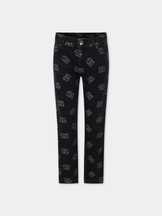 Jeans neri per bambina con iconico monogramma,Dolce & Gabbana Kids,L42F59 LDC08 S9000