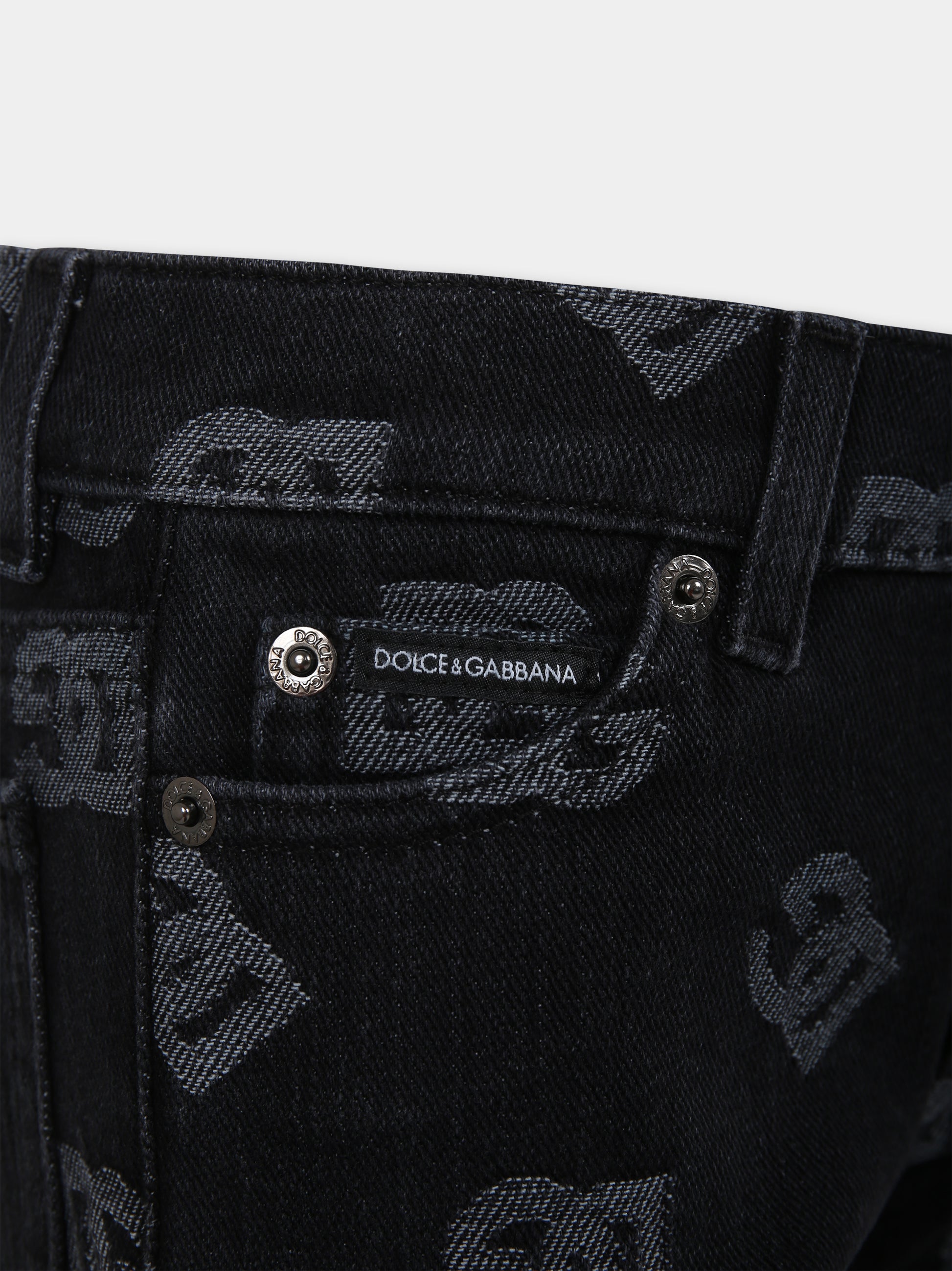 Jeans neri per bambina con iconico monogramma,Dolce & Gabbana Kids,L42F59 LDC08 S9000