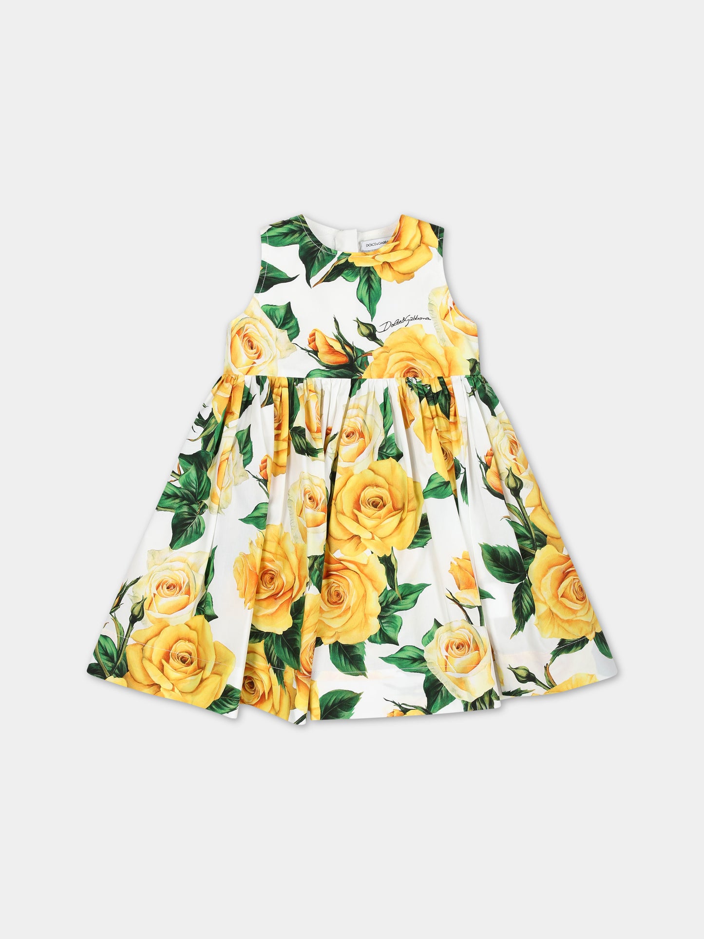 Vestito elegante bianco per neonata a fantasia flowering,Dolce & Gabbana Kids,L23DI0 HS5QR HA3VO