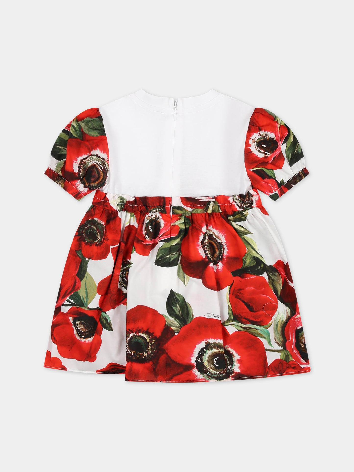Vestito rosso per neonata con fiore Anemone all-over,Dolce & Gabbana Kids,L2JD6K G7M2E S9000